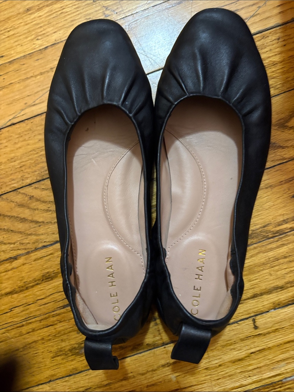 Cole Haan Black Leather Round-Toe Ballet Flats